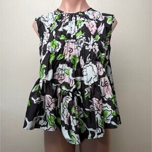 Brogger Floral Smocked Sleeveless Blouse Black S